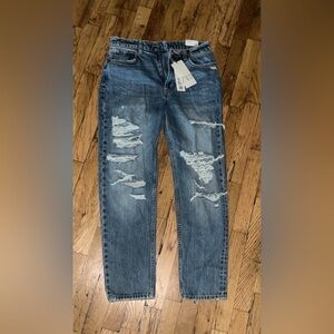 ZARA High Rise Distressed Classic Mom Fit Jeans Light Wash EU 38 US 6 NWT